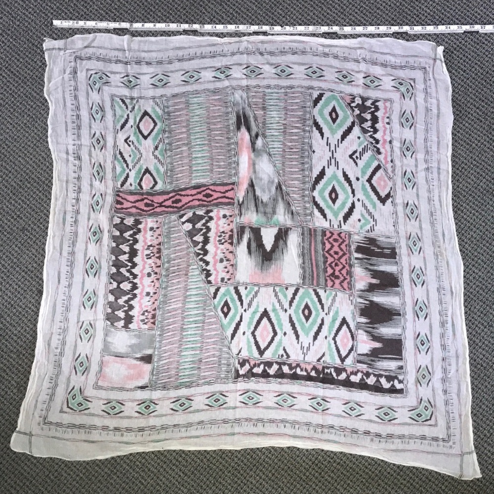 Lightweight Geometric Print Scarf in Pink, Mint & Cream